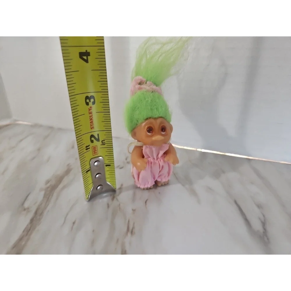 Norfin Dam Troll Doll Small Green Hair Overalls sad eyes 1985 collectables